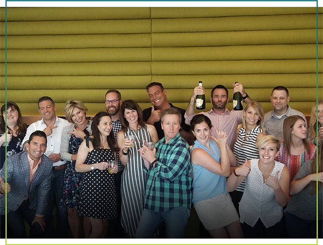 clients celebratory photo of Intouch and the Eylea client teams after the app launch
