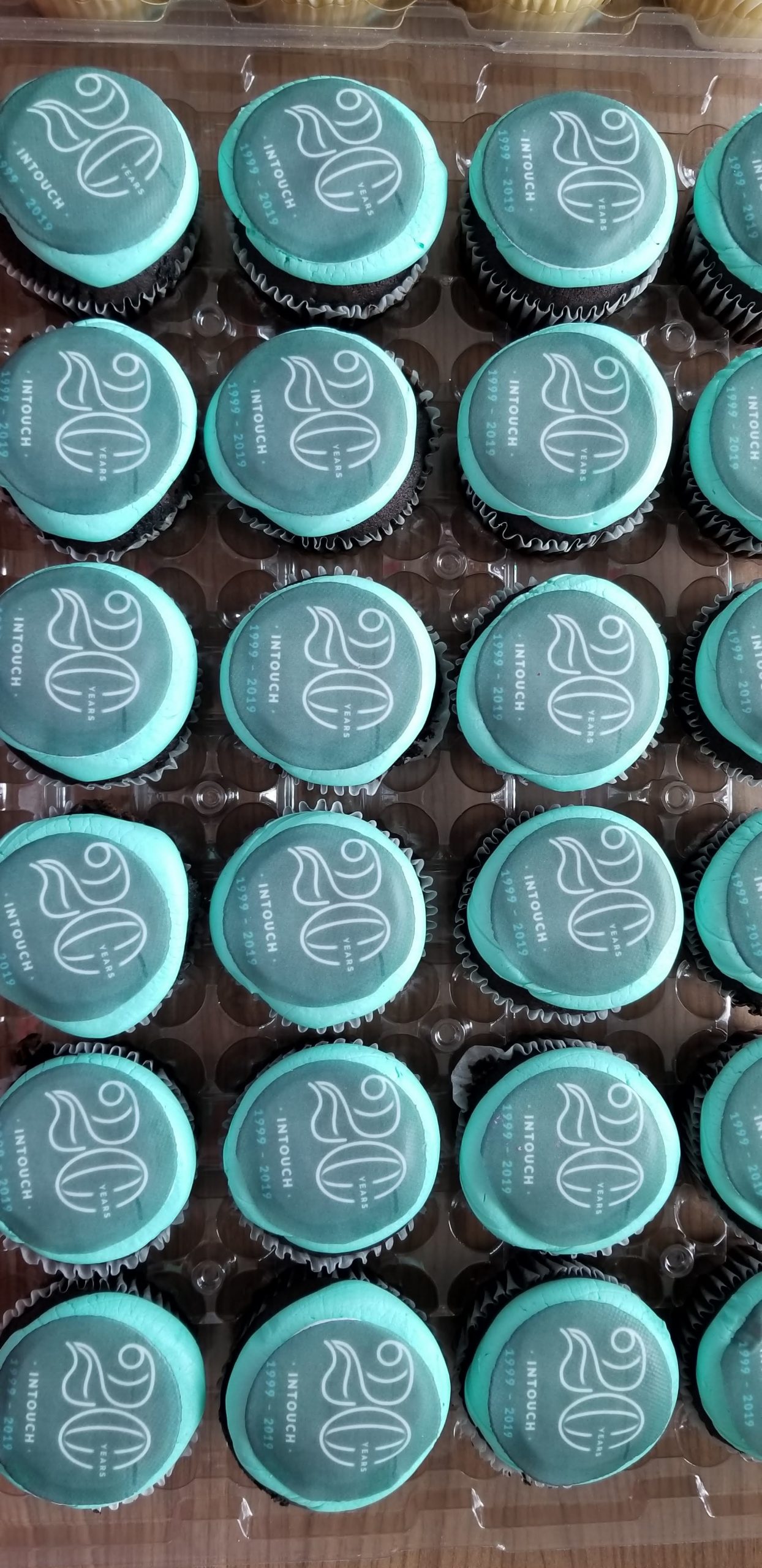 20YRS-cupcakes Photo showing cupcakes decorated with "20 Years"